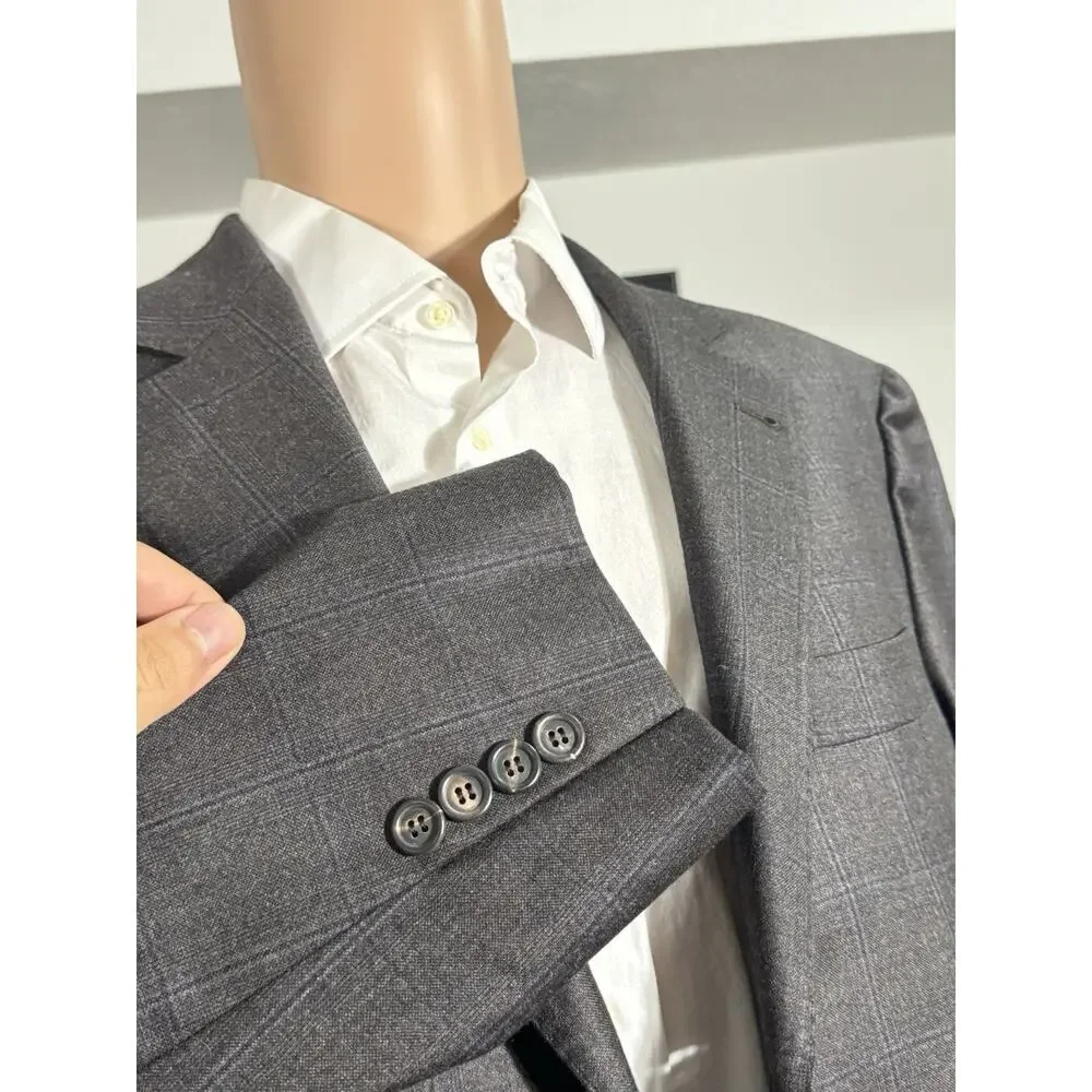 Brunello Cucinelli Virgin Wool Brown Blue Plaid Sportcoat Jacket Men’s 50/40